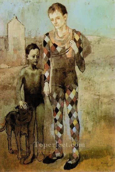 Deux saltimbanques avec un chien 1905 Cubists Oil Paintings